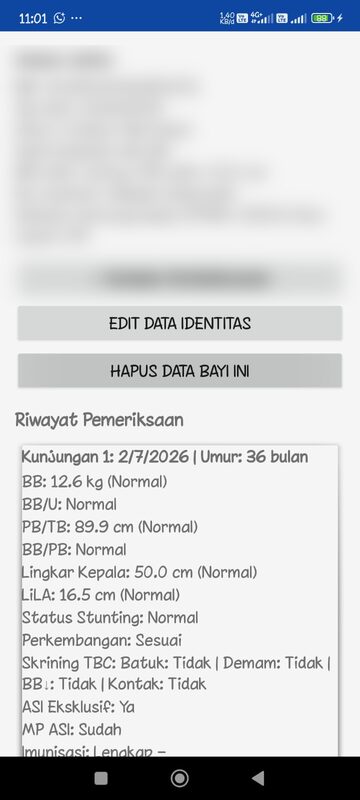 Hasil pemeriksaan bayi dan balita (data disamarkan)