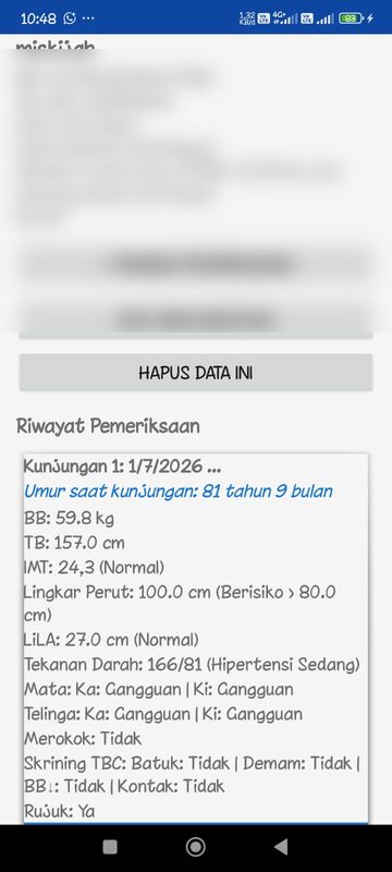 Hasil pemeriksaan lansia (data disamarkan)
