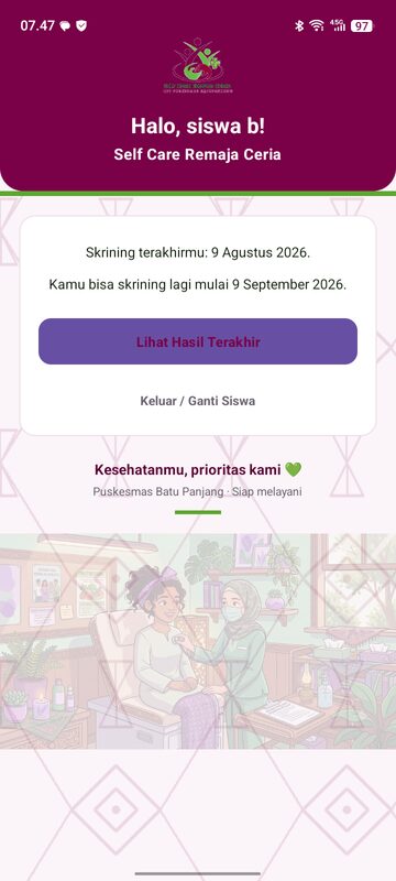 Tampilan hasil skrining e-PKPR